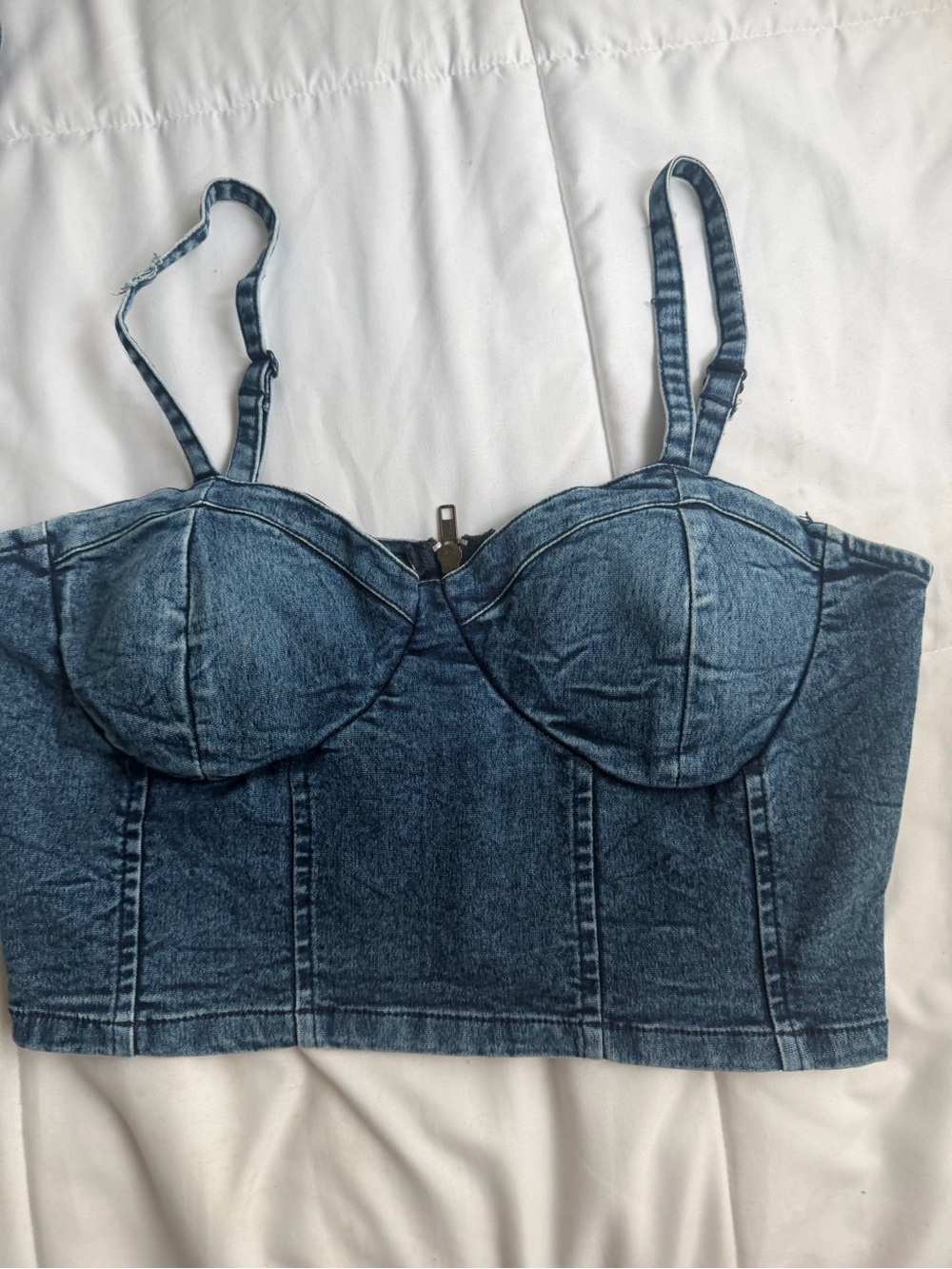 Derek Heart Faded Blue Denim Bustier Crop Top